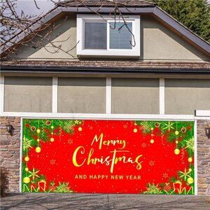 Christmas Garage Door Cover Banner Decorations 7×16 FT Red Christmas Garage Door